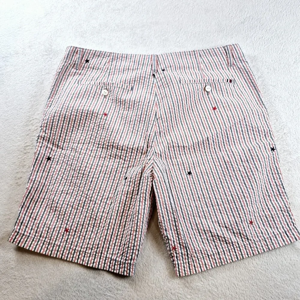 Tommy Hilfiger Red White Blue Stars & Stripes Seersucker Cotton Shorts Men's 36